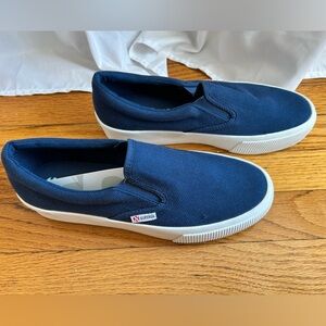 Superga navy blue canvas platform slip on sneakers